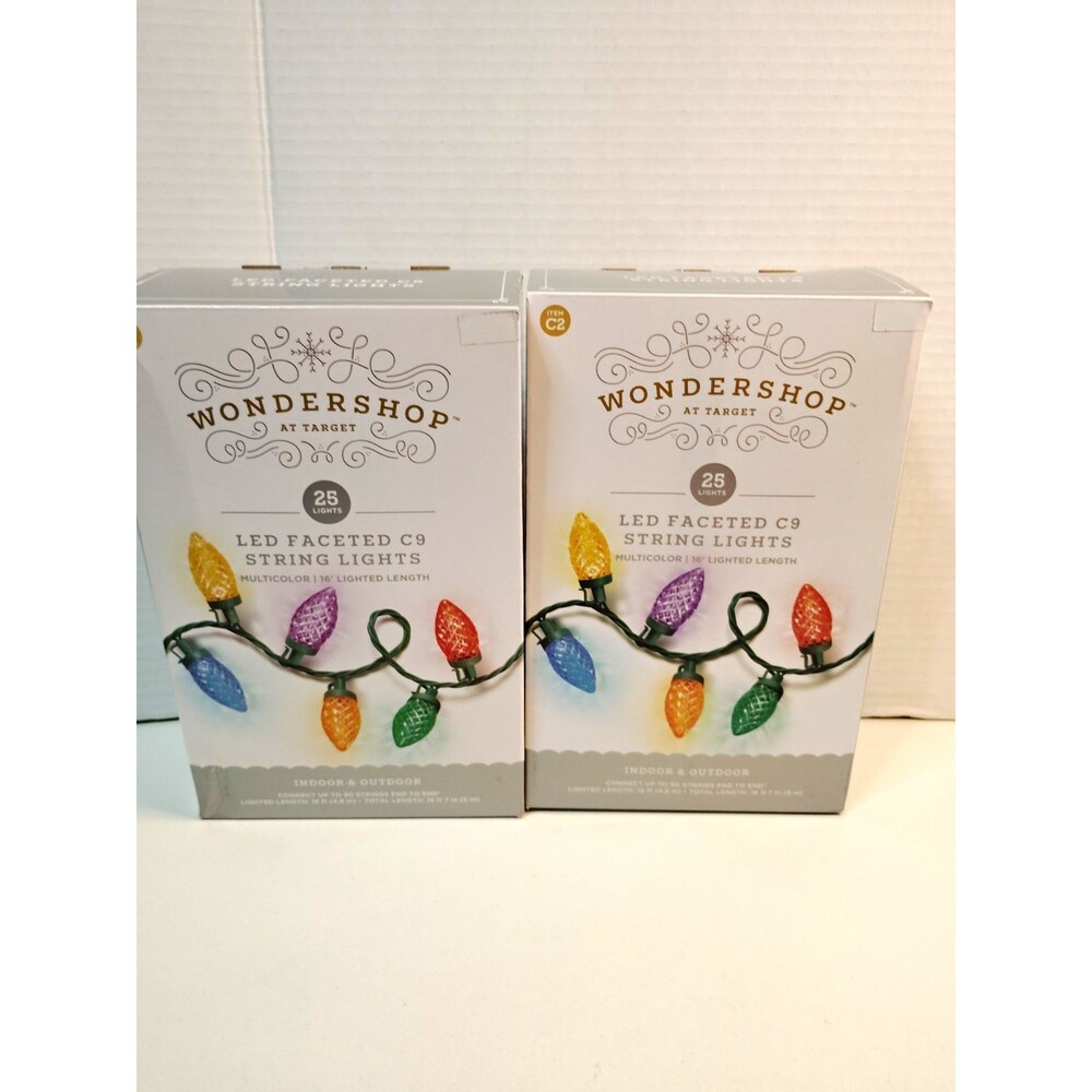 Wondershop LED Faceted C9 String Lights 25ct 16ft Multicolo Indoor/Outdoor 2 Box
